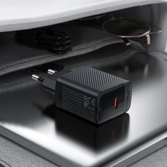 Комплект зарядно за стена A82 – Acefast, с USB-C кабел, Type-C, GaN технология, PD20W – черно