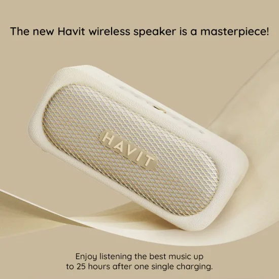 Havit - Безжична тонколона (SK905BT) - Type-C, Bluetooth 5.3, TWS, TF, AUX, Hands-Free разговори, IPX7, 2000mAh - Бежова