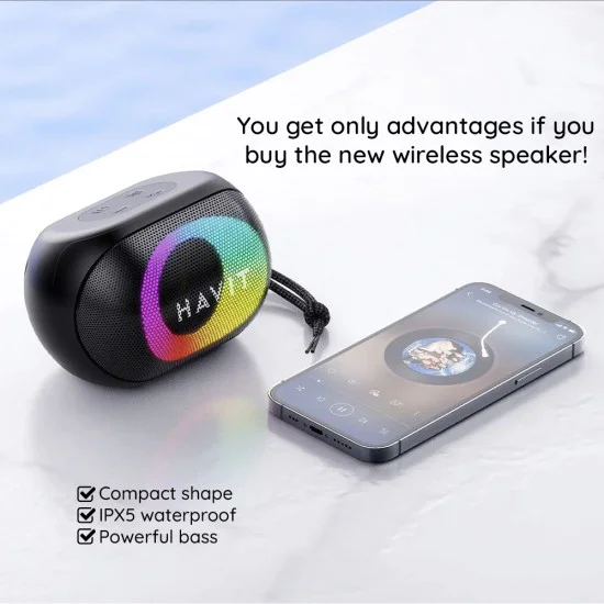 Havit - Безжична тонколона (SK885BT) - Type-C, Bluetooth 5.3, TWS, TF, FM, AUX, USB, Hands-free разговори, 1800mAh - Черна