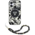 Калъф за iPhone 16 - Guess - IML Palm Trees Triangle with Pearl Strap MagSafe (GUHMP16SHPCTPLSK) - Черен