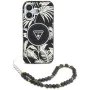 Калъф за iPhone 16 - Guess - IML Palm Trees Triangle with Pearl Strap MagSafe (GUHMP16SHPCTPLSK) - Черен