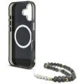 Калъф за iPhone 16 - Guess - IML Palm Trees Triangle with Pearl Strap MagSafe (GUHMP16SHPCTPLSK) - Черен