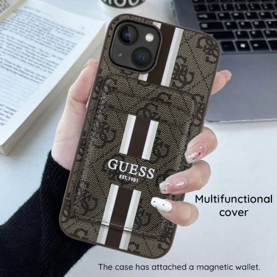 Калъф за iPhone 16 Pro Max - Guess - Cardslot 4G Stripes MagSafe (GUBPHCP16XP4RPSW) - Кафяв