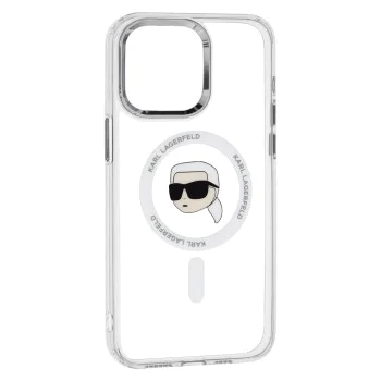 Калъф за iPhone 15 Pro - Karl Lagerfeld - IML MagSafe (KLHMP15LHLSKIH) - Бял метал Karl`s Head