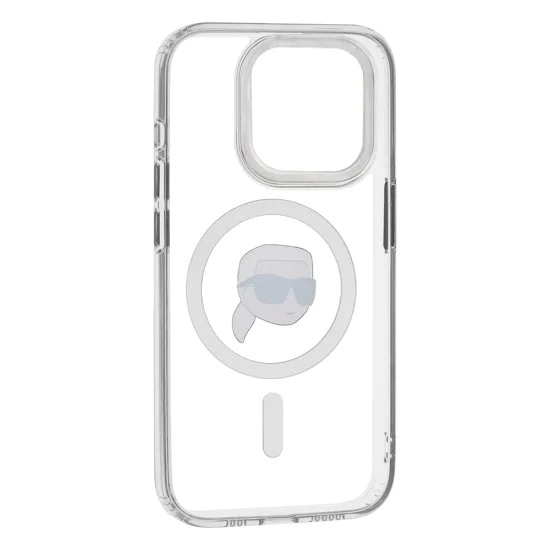 Калъф за iPhone 15 Pro - Karl Lagerfeld - IML MagSafe (KLHMP15LHLSKIH) - Бял метал Karl`s Head