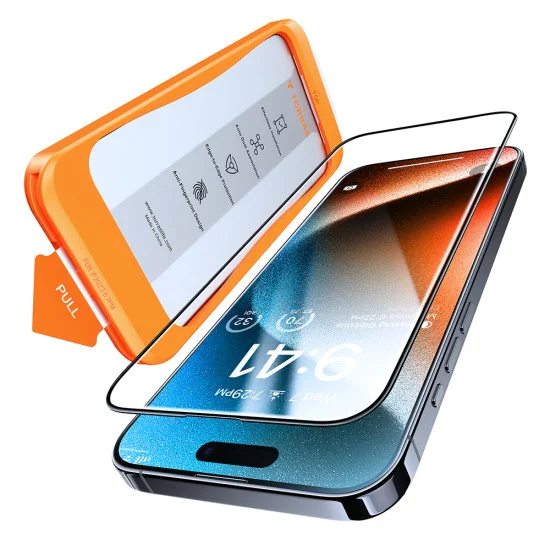 Протектор за iPhone 15 Pro Max - Torras GlassGo Tempered Screen Protector - черен