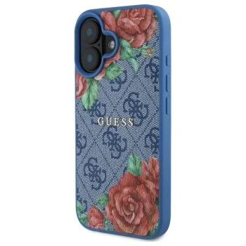 Калъф за iPhone 16 - Guess Hardcase 4G Flower Print Flower Print MagSafe (GUHMP16SP4ROPEMCB) - Син