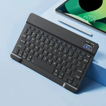 Techsuit - Безжична клавиатура (WK1) - за Android, Windows, iOS, Bluetooth, 3 нива на яркост, 7 цвята, Type-C - Черен