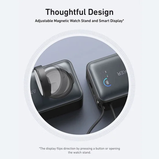 Power Bank A1657H11 – Anker MagGo, за Apple Watch, 10000mAh, бързо зареждане, Qi2 35W – черен