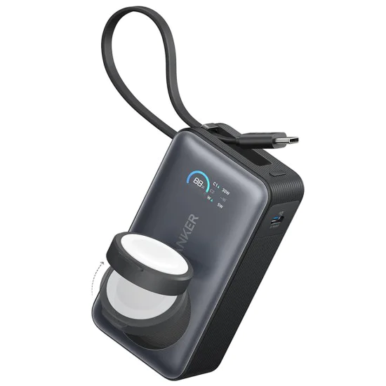 Power Bank A1657H11 – Anker MagGo, за Apple Watch, 10000mAh, бързо зареждане, Qi2 35W – черен