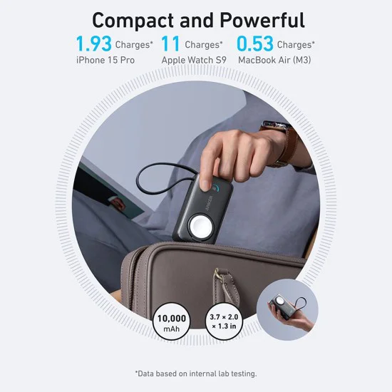 Power Bank A1657H11 – Anker MagGo, за Apple Watch, 10000mAh, бързо зареждане, Qi2 35W – черен