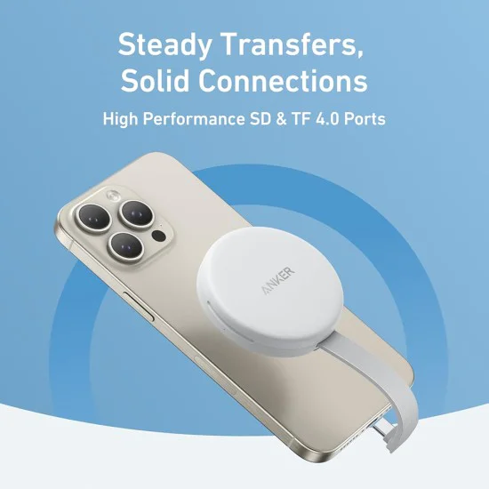 Четец на карти A83D1G21 – Четец на карти с памет Anker MagGo, USB-C адаптер, MagSafe, 312 MB/s – Бял