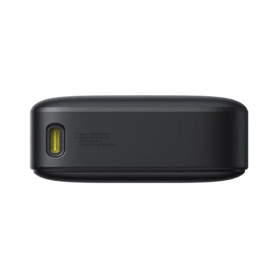 Baseus - Външна батерия Free2Pull (P10073700123-00) - с прибиращ се USB-C кабел, Type-C, дисплей, 20000mAh, 65W, 0.7 м - Черна