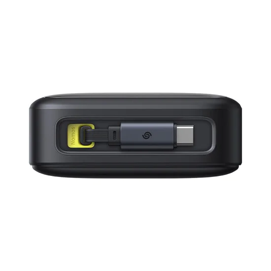 Baseus - Външна батерия Free2Pull (P10073700123-00) - с прибиращ се USB-C кабел, Type-C, дисплей, 20000mAh, 65W, 0.7 м - Черна