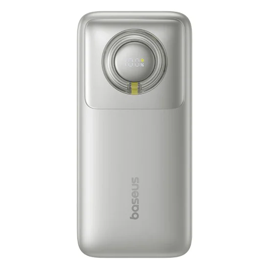 Baseus - Външна батерия Free2Pull (P10073700843-00) - с прибиращ се USB-C кабел, Type-C, дисплей, 20000mAh, 65W, 0.7 м - сива