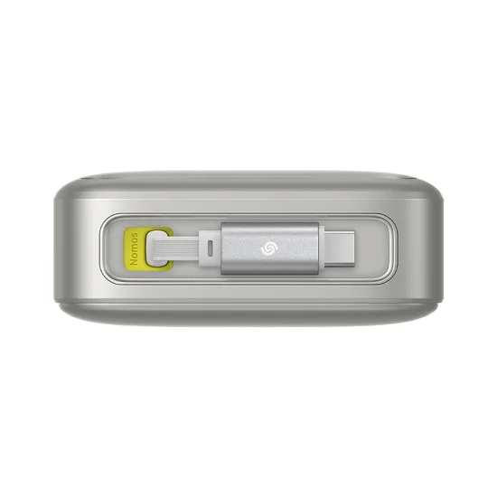 Baseus - Външна батерия Free2Pull (P10073700843-00) - с прибиращ се USB-C кабел, Type-C, дисплей, 20000mAh, 65W, 0.7 м - сива