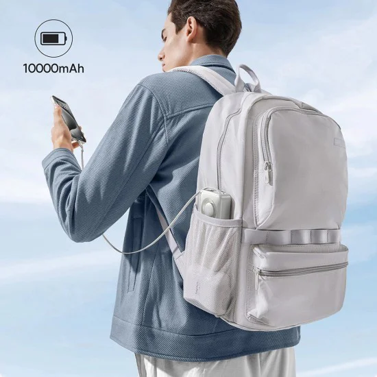 Baseus - Външна батерия Free2Pull (P10073701843-00) - с прибиращ се USB-C кабел, Type-C, дисплей, 10000mAh, 30W, 0.7 м - сива