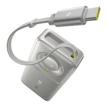 Baseus - Външна батерия Free2Pull (P10073701843-00) - с прибиращ се USB-C кабел, Type-C, дисплей, 10000mAh, 30W, 0.7 м - сива