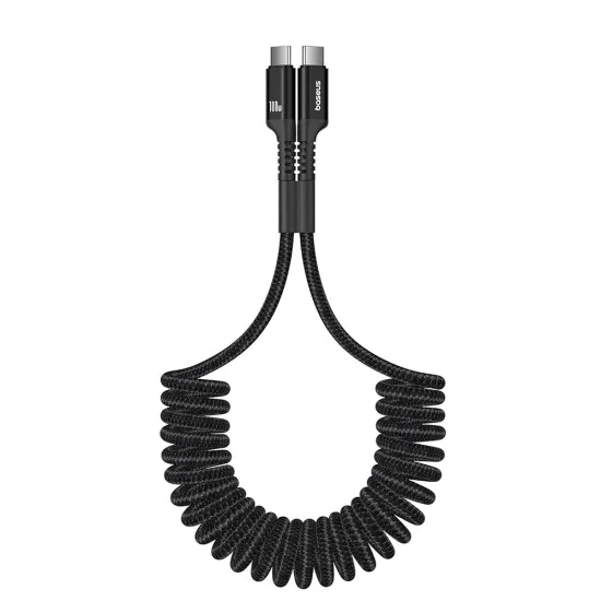 Baseus - Кабел за данни Fish-Eye (P10320203111-00) - USB-C към USB-C, Бързо зареждане, 100W, Разширяем дизайн, 1 м - Черен