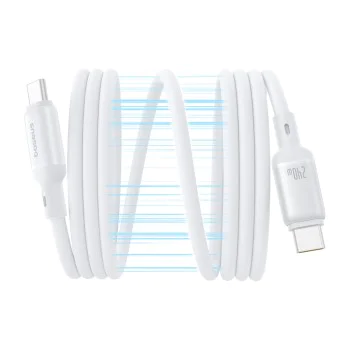 Baseus - Кабел за данни PicoGo (P10376800211-00) - Магнитен, Type-C към Type-C, 240W, Бързо зареждане, 480Mbps, Силиконов, 1 м - Бял