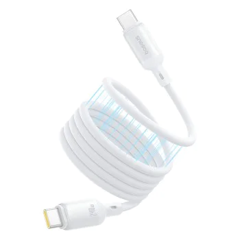 Baseus - Кабел за данни PicoGo (P10376800211-00) - Магнитен, Type-C към Type-C, 240W, Бързо зареждане, 480Mbps, Силиконов, 1 м - Бял