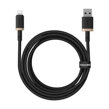 Baseus - Кабел за данни Dura Series (P10377801U01-02) - USB към Lightning, бързо зареждане, 480Mbps, 2.4A, найлон, 2 м - златен / черен