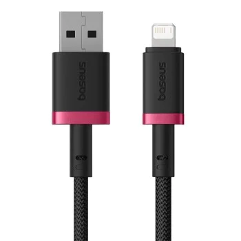 Baseus - Кабел за данни Dura Series (P10377801U01-03) - USB към Lightning, бързо зареждане, 2.4A, 480Mbps, найлон, 2 м - червен / черен