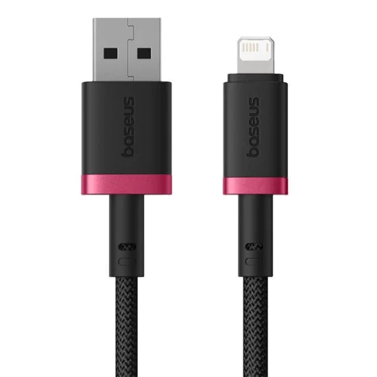 Baseus - Кабел за данни Dura Series (P10377801U01-03) - USB към Lightning, бързо зареждане, 2.4A, 480Mbps, найлон, 2 м - червен / черен