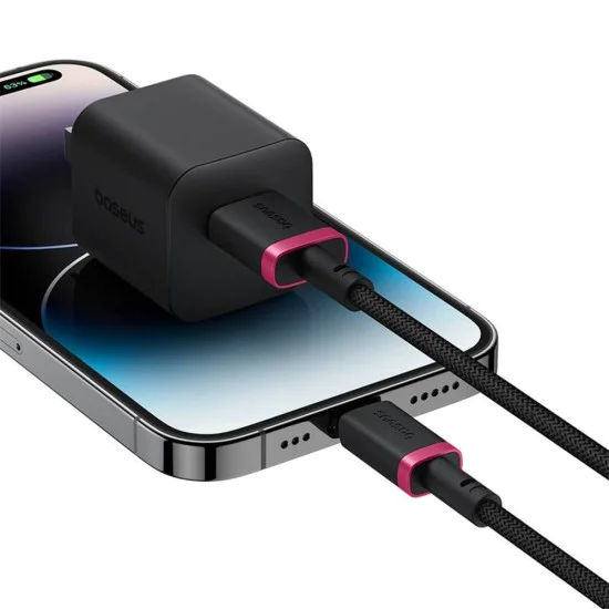 Baseus - Кабел за данни Dura Series (P10377801U01-03) - USB към Lightning, бързо зареждане, 2.4A, 480Mbps, найлон, 2 м - червен / черен