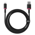 Baseus - Кабел за данни Dura Series (P10377801U01-03) - USB към Lightning, бързо зареждане, 2.4A, 480Mbps, найлон, 2 м - червен / черен