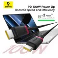 Baseus - Кабел за данни Dura Series (P10377803U01-01) - за MacBook, Type-C, Бързо зареждане, PD 100W, 480Mbps, 1m - Червен / Черен