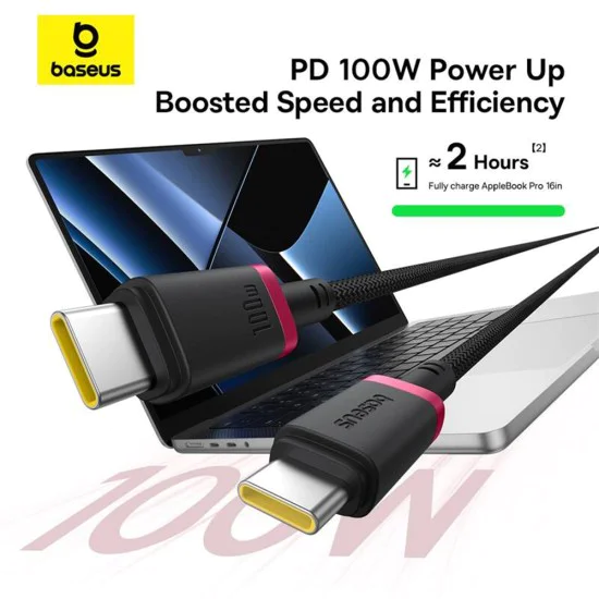 Baseus - Кабел за данни Dura Series (P10377803U01-01) - за MacBook, Type-C, Бързо зареждане, PD 100W, 480Mbps, 1m - Червен / Черен