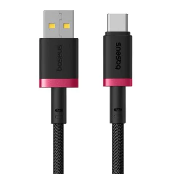 Baseus - Кабел за данни Dura Series (P10377802U01-03) - USB към Type-C, Бързо зареждане, 60W, 480Mbps, Найлон, 2 м - Червен / Черен