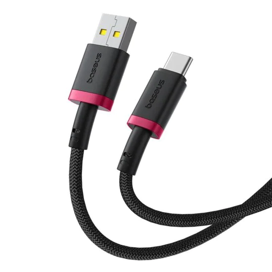 Baseus - Кабел за данни Dura Series (P10377802U01-03) - USB към Type-C, Бързо зареждане, 60W, 480Mbps, Найлон, 2 м - Червен / Черен