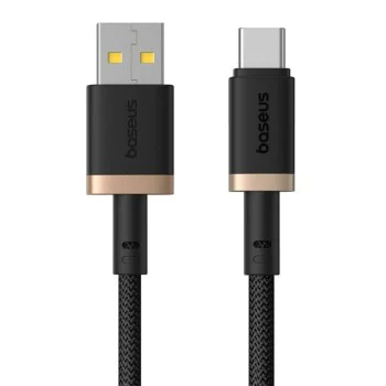 Baseus - Кабел за данни Dura Series (P10377802U01-02) - USB към Type-C, Бързо зареждане, 60W, 480Mbps, Найлон, 2 м - Златист / Черен