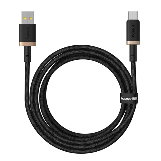 Baseus - Кабел за данни Dura Series (P10377802U01-02) - USB към Type-C, Бързо зареждане, 60W, 480Mbps, Найлон, 2 м - Златист / Черен