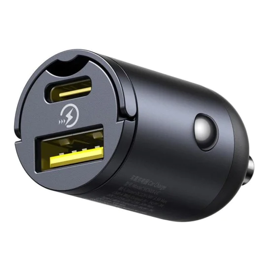 Baseus - Зарядно за кола Tiny Star Mini (C00035001121-02) - USB, Type-C, 30W, с вградена дръжка, 12V до 24V - Черно
