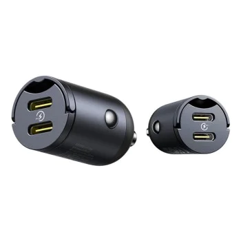 Baseus - Зарядно за кола Tiny Star Mini (C00035001121-03) - 2x Type-C, 30W, с вградена дръжка, 12V до 24V - Черно