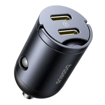 Baseus - Зарядно за кола Tiny Star Mini (C00035001121-03) - 2x Type-C, 30W, с вградена дръжка, 12V до 24V - Черно