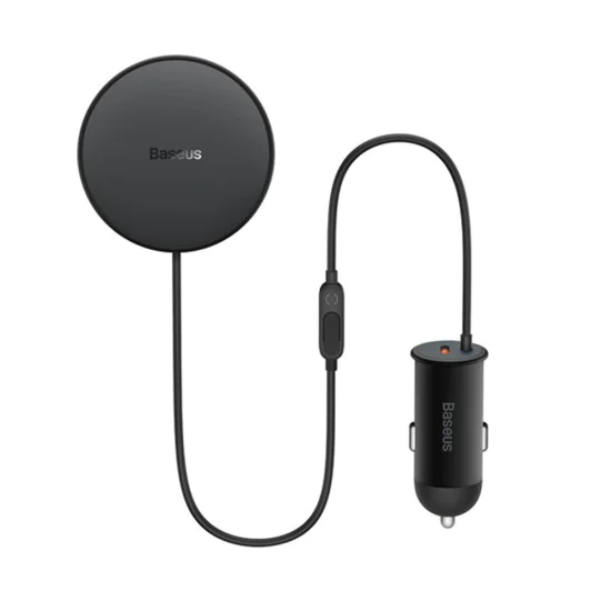 Безжична стойка за вентилация (C40141000111-00) - Baseus - 15W, с 25W зарядно за запалка, USB, светлинен ринг - Черно