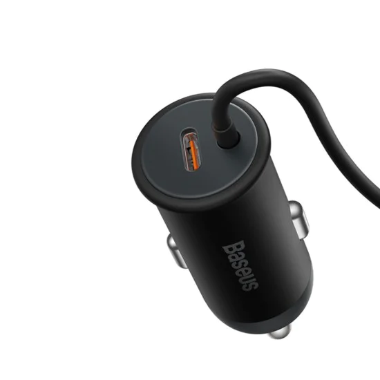 Безжична стойка за вентилация (C40141000111-00) - Baseus - 15W, с 25W зарядно за запалка, USB, светлинен ринг - Черно