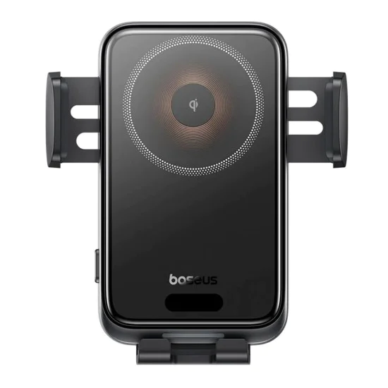 Baseus - Безжичен държач за вентилационен отвор за кола Wisdom Pro (C40381501123-00) - 15W, 360°, Автоматично подравняване на бобината, LED светлина, 7.2 инча - Черен