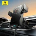 Baseus - Безжичен държач за вентилационен отвор за кола Wisdom Pro (C40381501123-00) - 15W, 360°, Автоматично подравняване на бобината, LED светлина, 7.2 инча - Черен