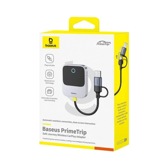 Адаптер CarPlay – Baseus Safe Journey C10745100813-00 – USB-C към USB кабел, Bluetooth 5.0, гласови команди – Сив