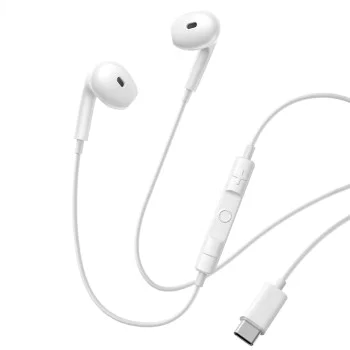 Слушалки – Baseus Encok CZ19 – Type-C, 13 мм драйвери, 60° полу-in-ear, всепосочен микрофон – Бял