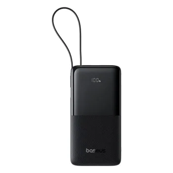 Baseus - Power Bank Bipow 2 (P10077101113-00) - с вграден USB-C кабел, Type-C, USB, Smart Display, 10000mAh, 20W - Черен