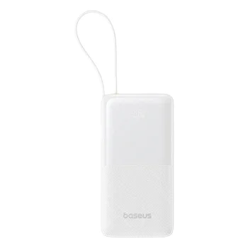 Baseus - Power Bank Bipow 2 (P10077101213-00) - с вграден USB-C кабел, Type-C, USB, Smart Display, 10000mAh, 20W - Бял