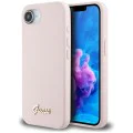 Калъф за iPhone 16e - Guess - Silicone Script Metal Logo (GUHMPSE4SMBSLP) - Розов