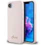 Калъф за iPhone 16e - Guess - Silicone Script Metal Logo (GUHMPSE4SMBSLP) - Розов