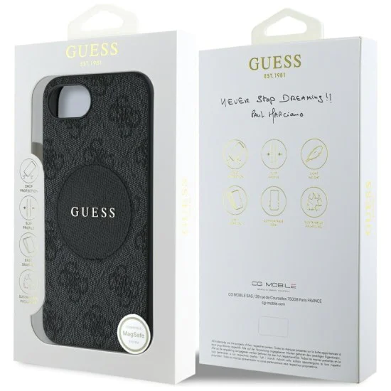Калъф за iPhone 16e - Guess - 4G Circle Classic Logo MagSafe (GUHMPSE4P4PGRSGK) - Черен